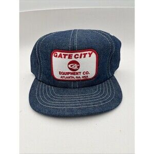 Vtg Farm Denim Hat Gate City Equipment Atl Ga Denim Hat Made Cardinal USA One Sz